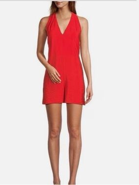 Antonio Melani Romper Women Red Halter Tie Waist Shorts Size L NWT